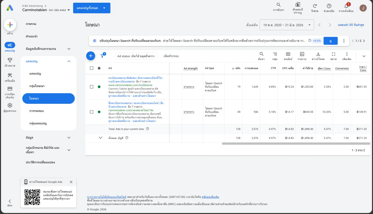 Carmino Tabien Google Ads performance report
